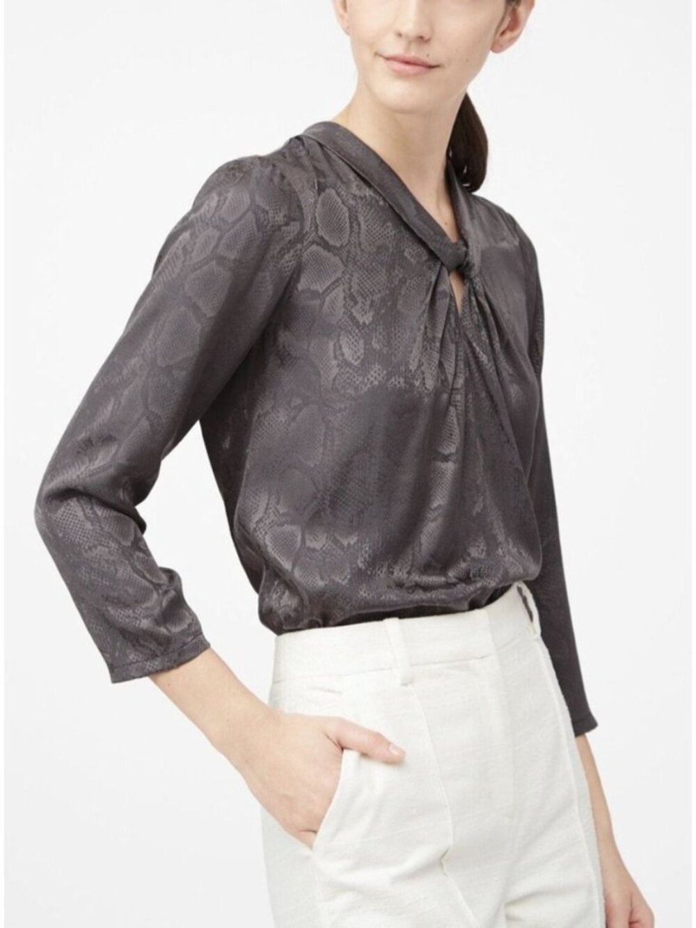 NWT Rebecca Taylor Snake Print Jacquard Silk Blend Blouse Anthracite Size 4